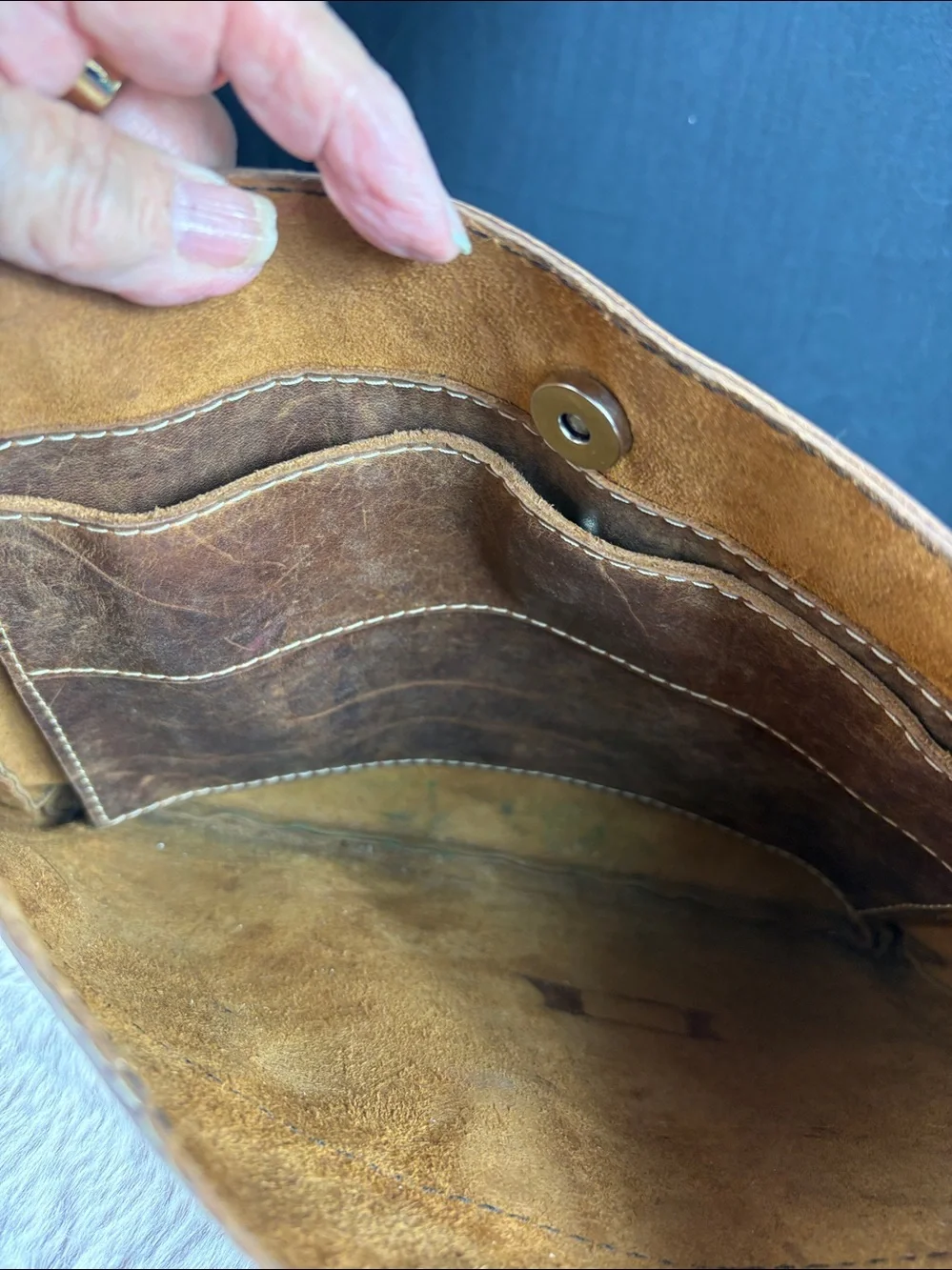 Leather Shoulder Tote Bag Brown Vintage Distressed Minimalist Hobo